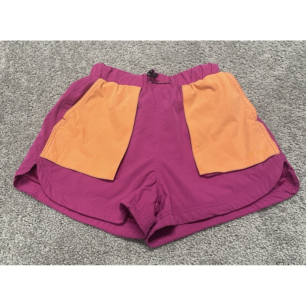 Stoic Utility Shorts Women Size XS ColorBlock Magenta Orange Nylon Pockets 3"